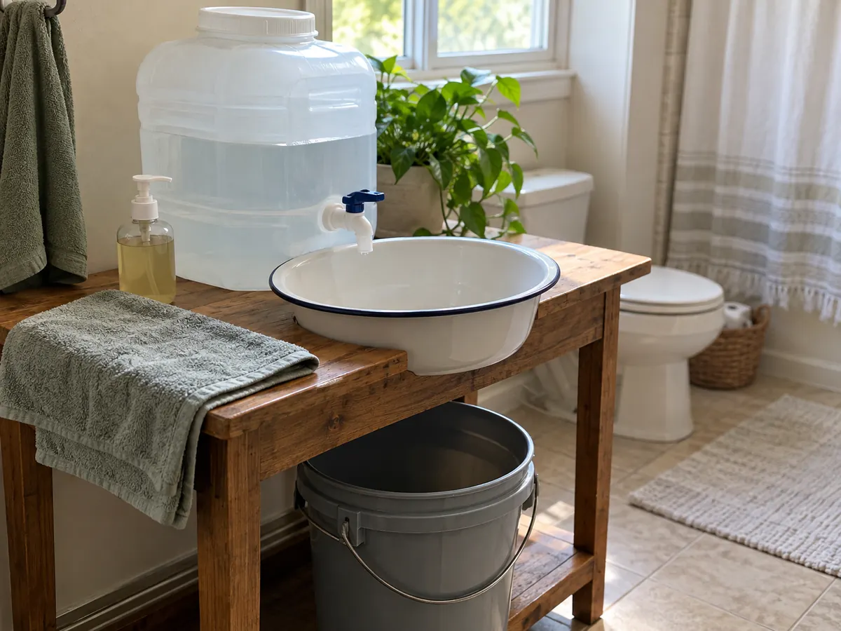 A portable handwashing station with a spigot and basin.