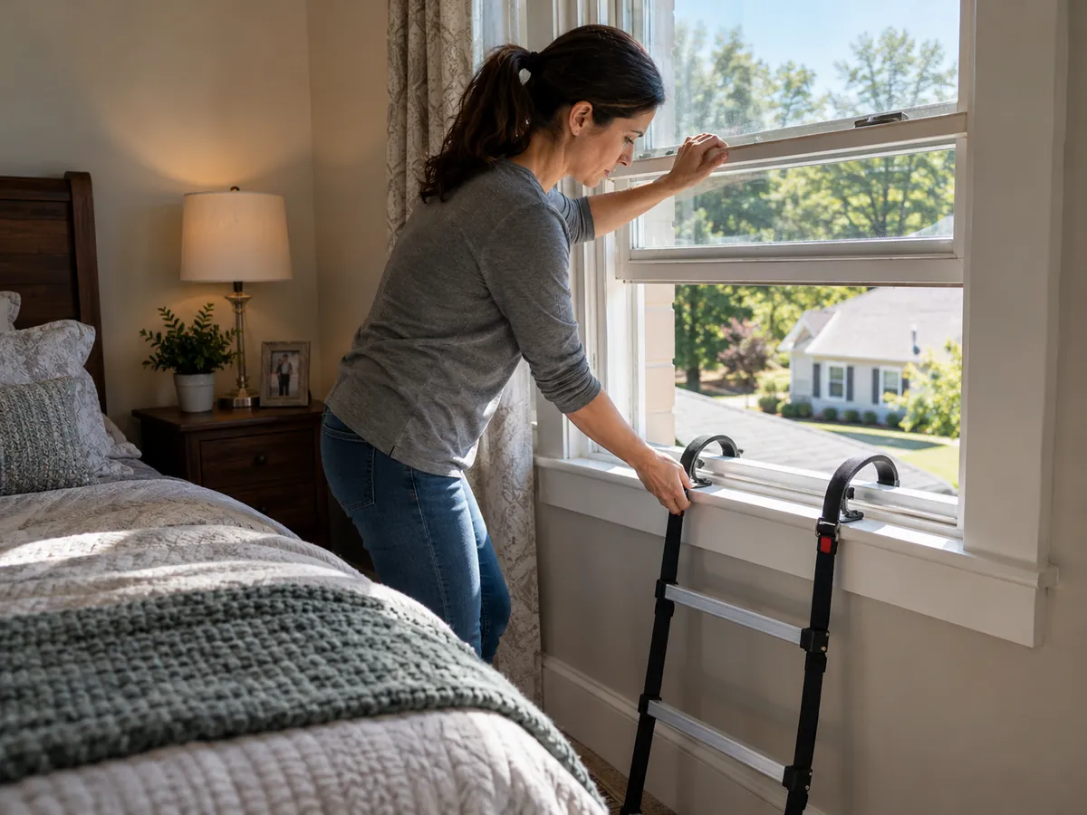 Checking a bedroom window escape ladder in advance