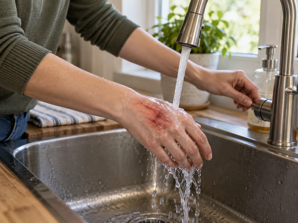 Cool water running over a minor hand burn