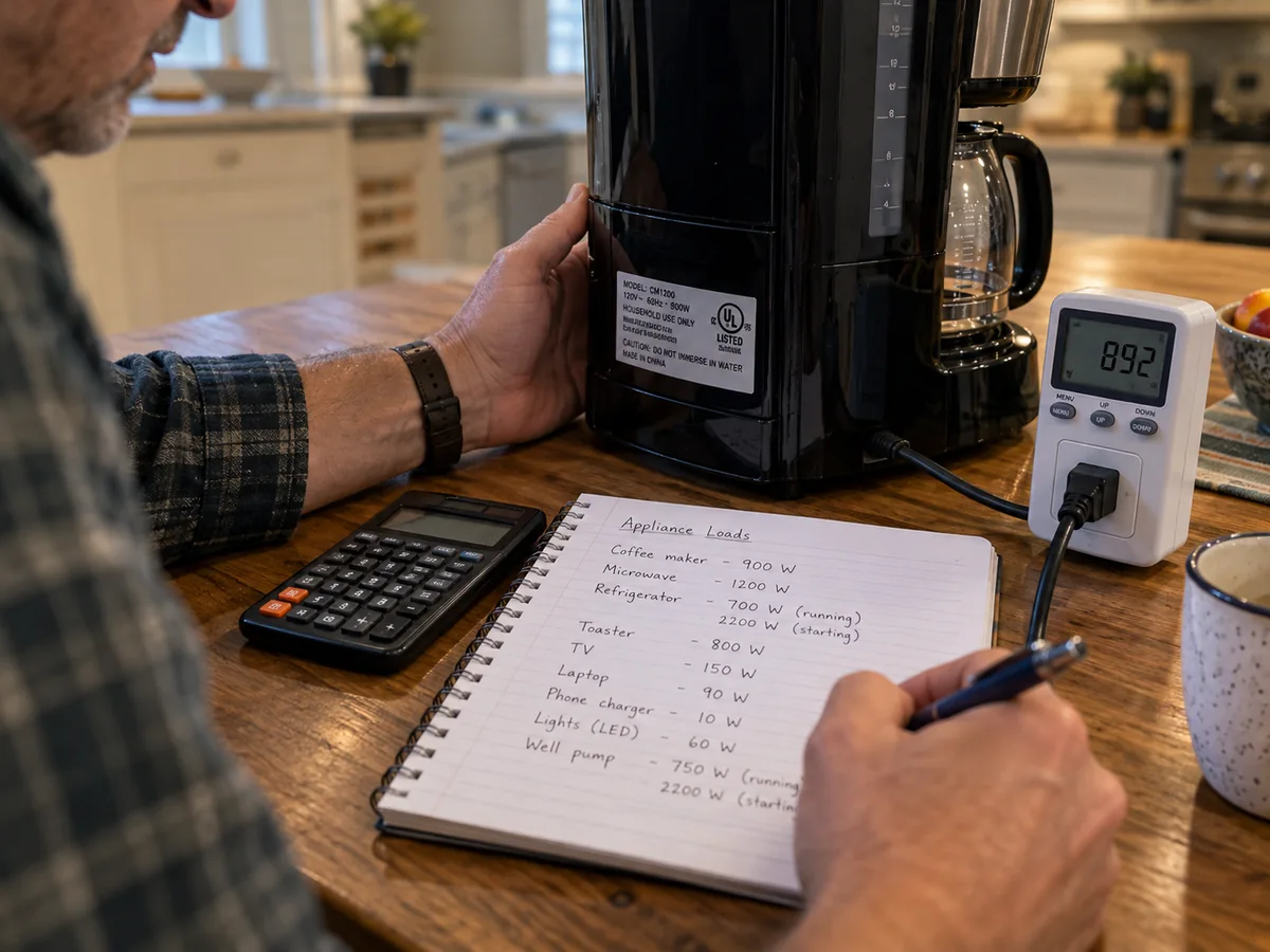 Measuring an actual appliance electrical load with a plug-in watt meter and recording the result