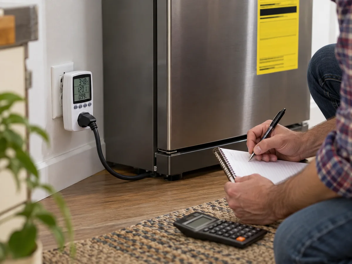 A household electricity meter recording refrigerator energy use