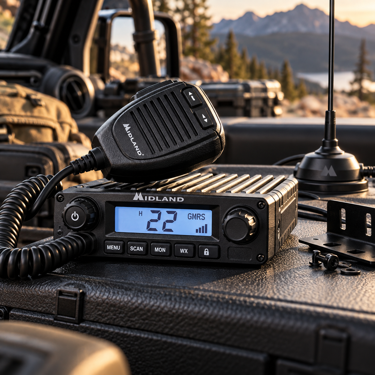 Created illustration of Midland MXT115 PRO MicroMobile GMRS Two-Way Radio