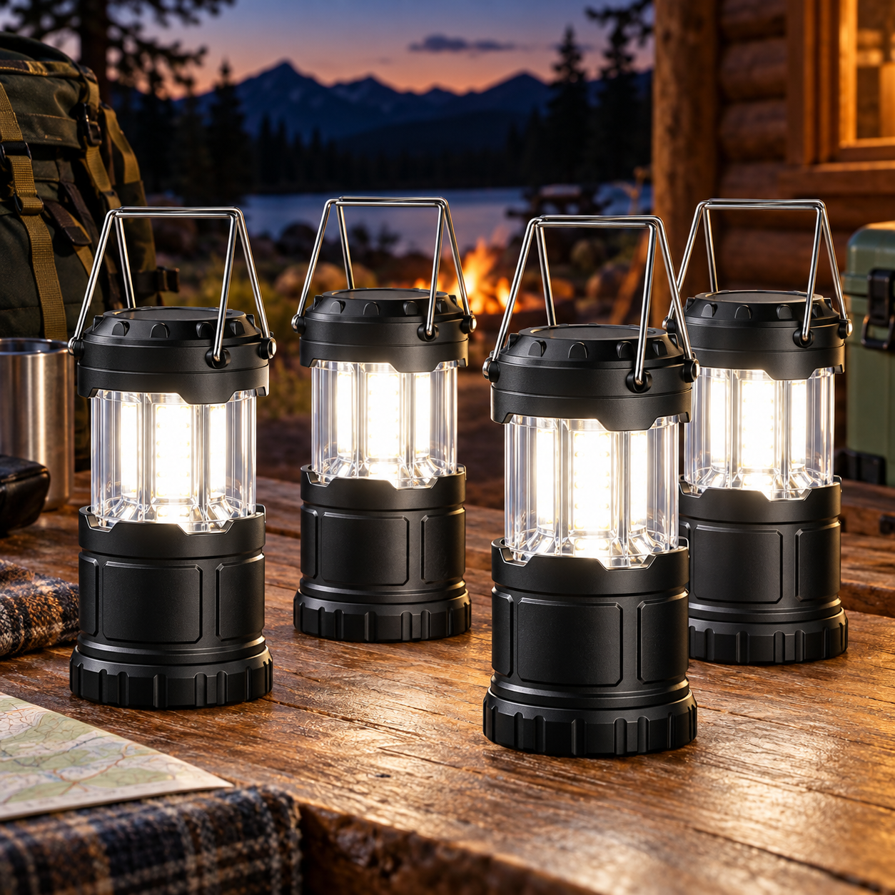 Created illustration of XTAUTO Solar USB Rechargeable Collapsible Camping Lanterns, Four-Pack