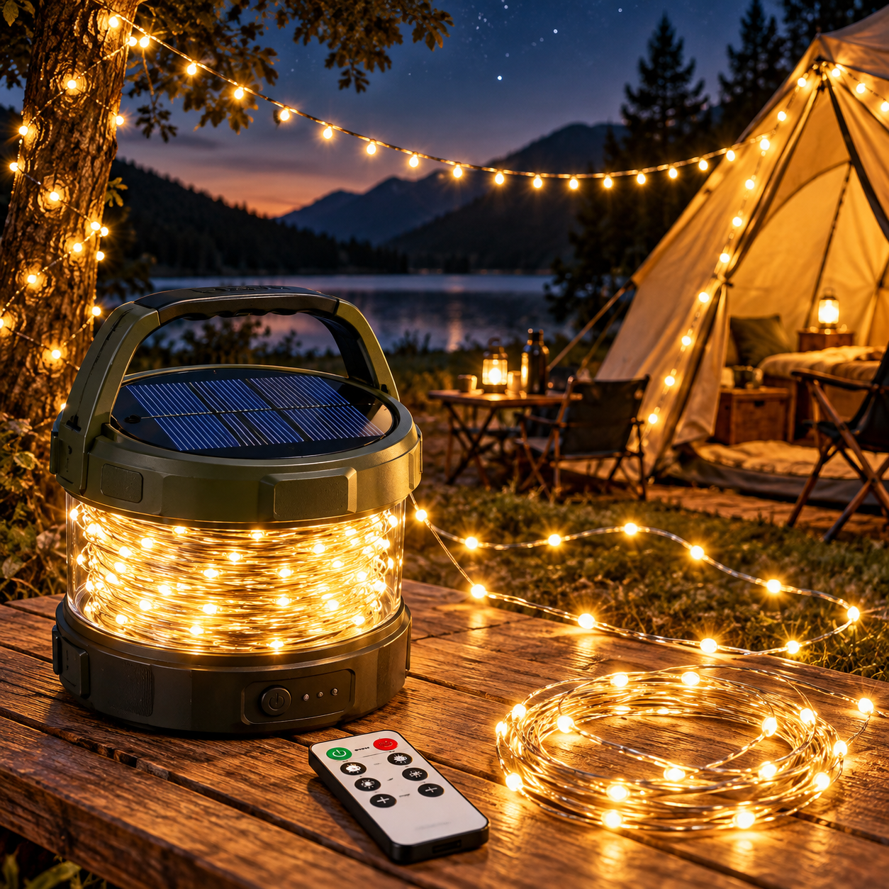 Created illustration of 39.4-Foot Solar Camping String Lights with Remote