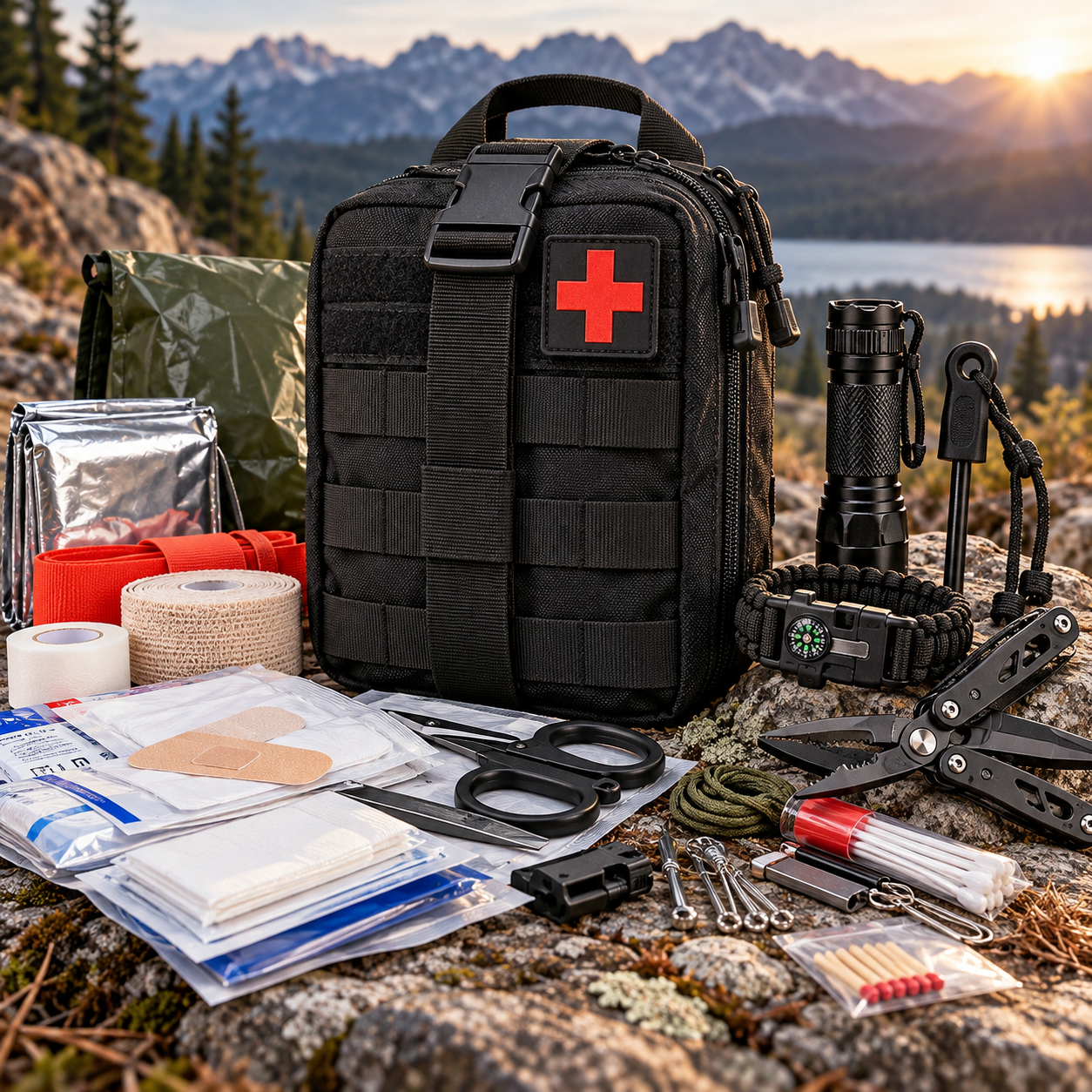 Created illustration of EVERLIT 250-Piece Survival First Aid Kit with MOLLE Pouch