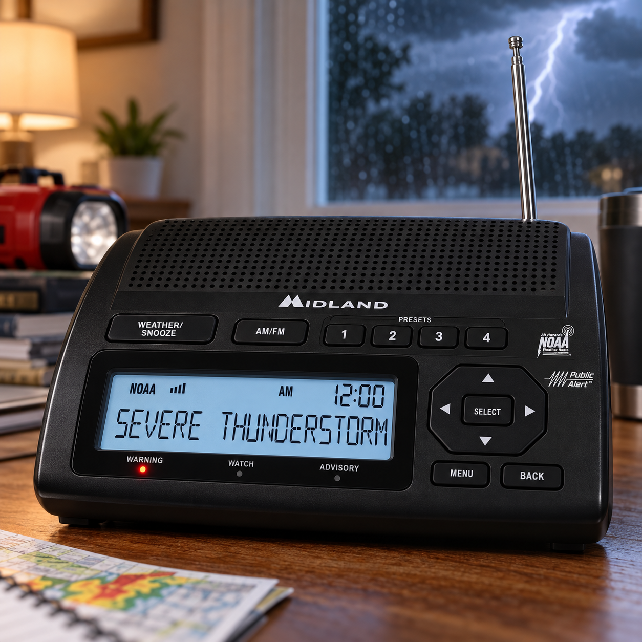 Created illustration of Midland WR120B NOAA Emergency Weather Alert Radio
