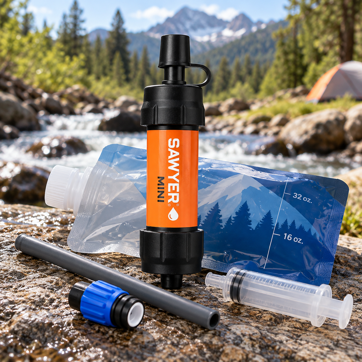 Created illustration of Sawyer MINI SP103 Water Filtration System, Orange