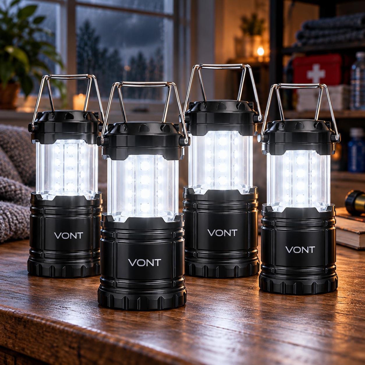 Created illustration of Vont LED Collapsible Camping Lanterns, Black Four-Pack