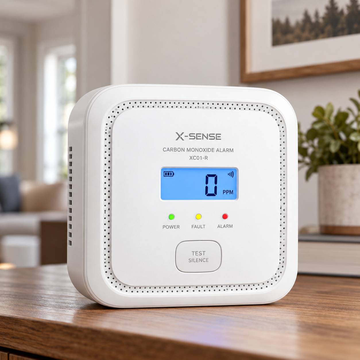 Created illustration of X-Sense XC01-R Carbon Monoxide Detector with LCD Display