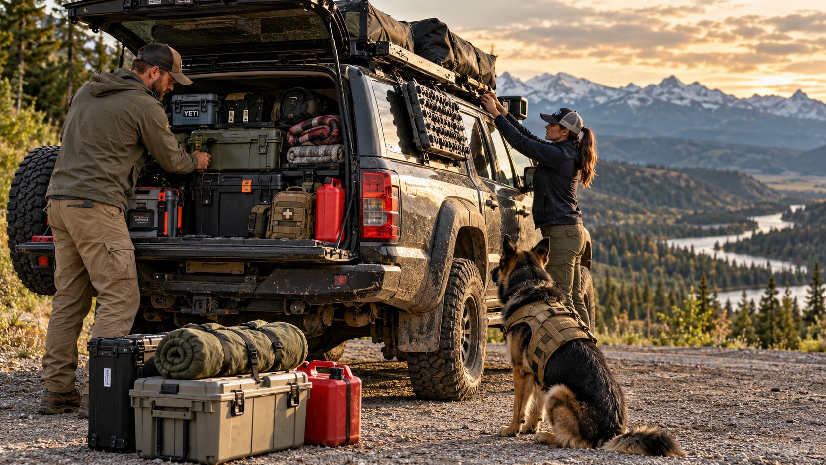 Vehicle loaded with organized preparedness equipment