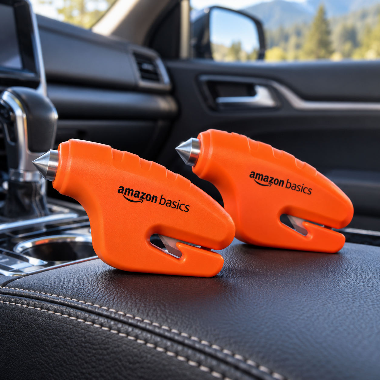 Created illustration of Amazon Basics Emergency Window Breaker and Seatbelt Cutter, Orange Two-Pack