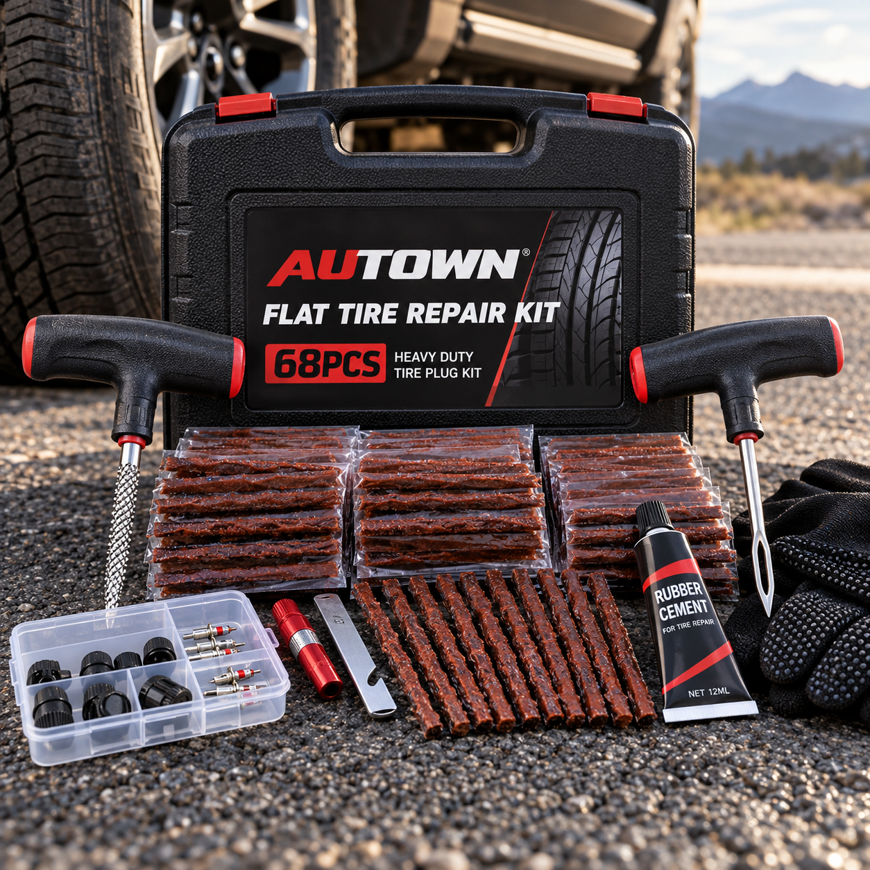 Created illustration of AUTOWN Heavy-Duty 68-Piece Flat Tire Repair Kit
