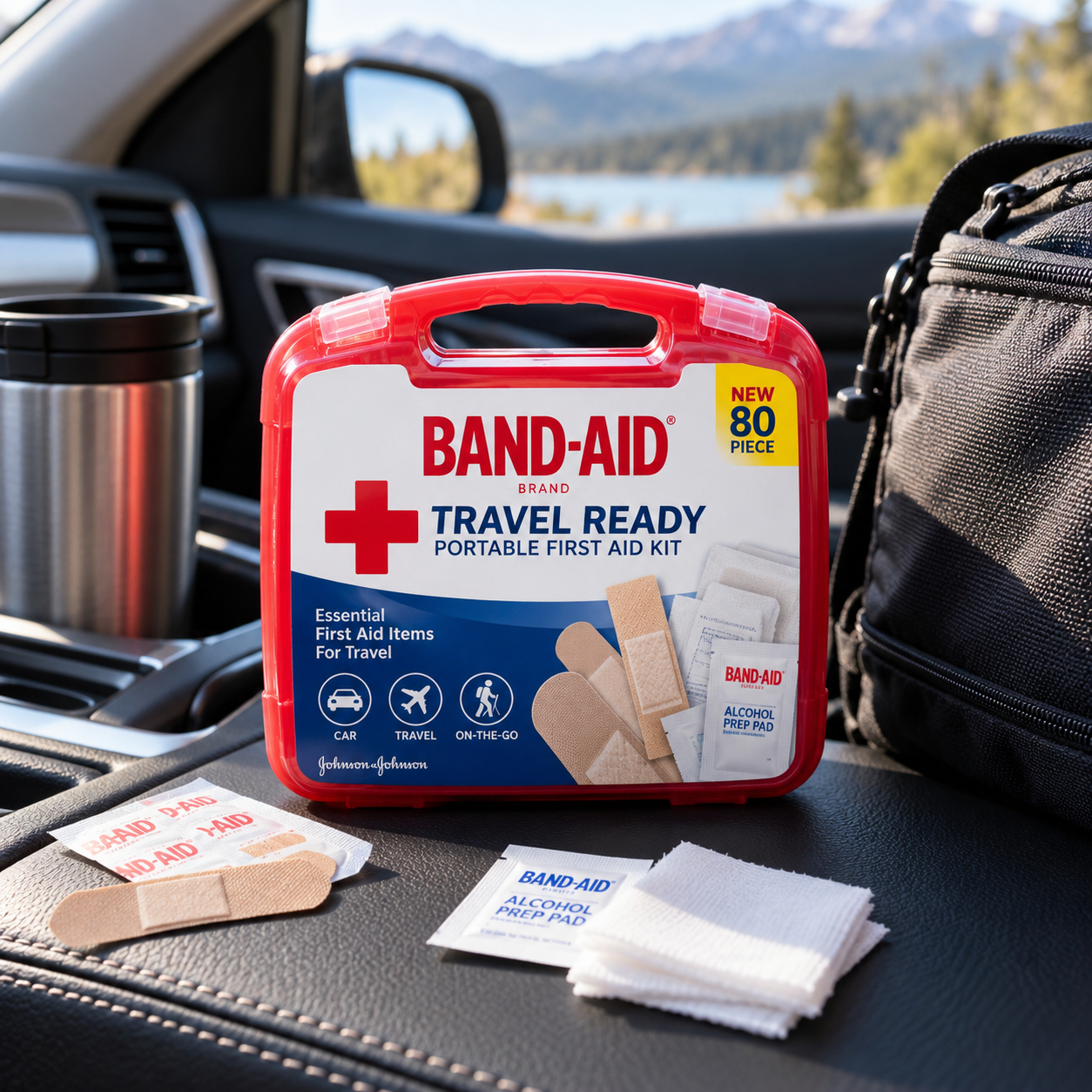 Created illustration of BAND-AID Brand Travel Ready First Aid Kit, 80 Pieces