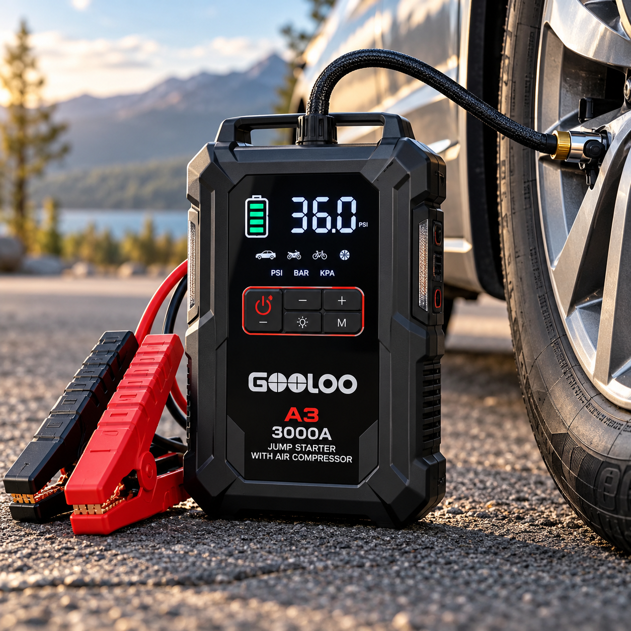 Created illustration of GOOLOO A3 3000A Jump Starter with Air Compressor