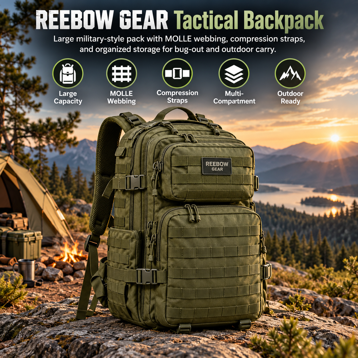 Created illustration of REEBOW GEAR 40L Military Tactical MOLLE Backpack