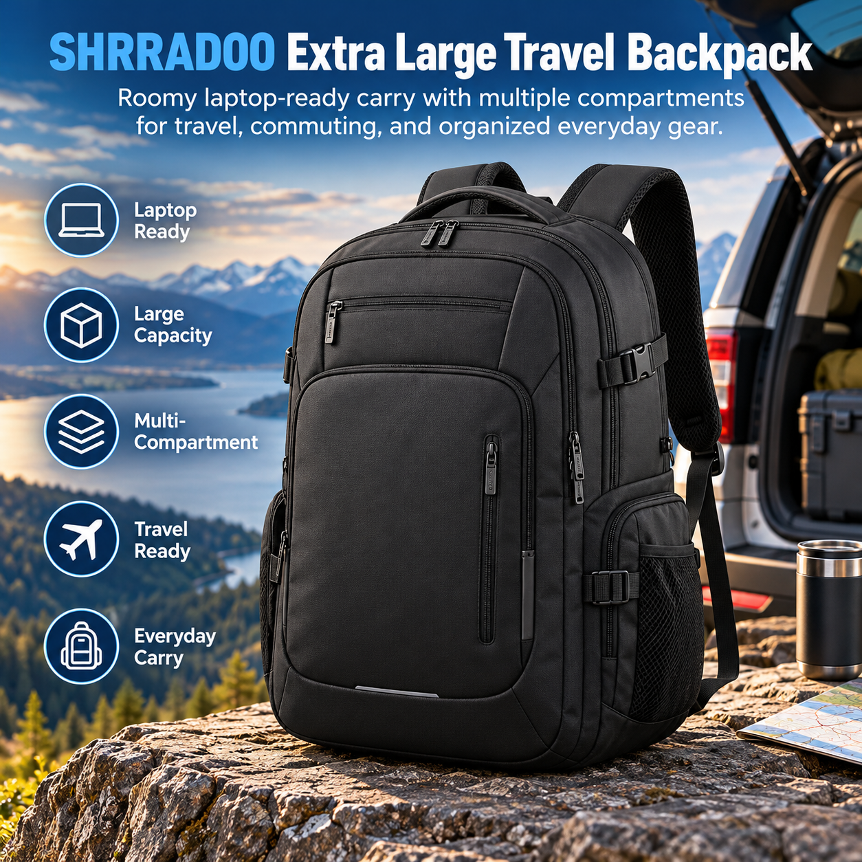 Created illustration of SHRRADOO Extra Large 50L Travel Laptop Backpack