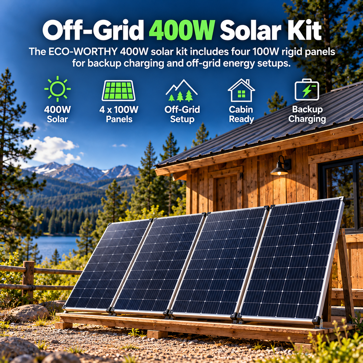 Created illustration of ECO-WORTHY 400W Four-Panel Rigid Solar Array Kit