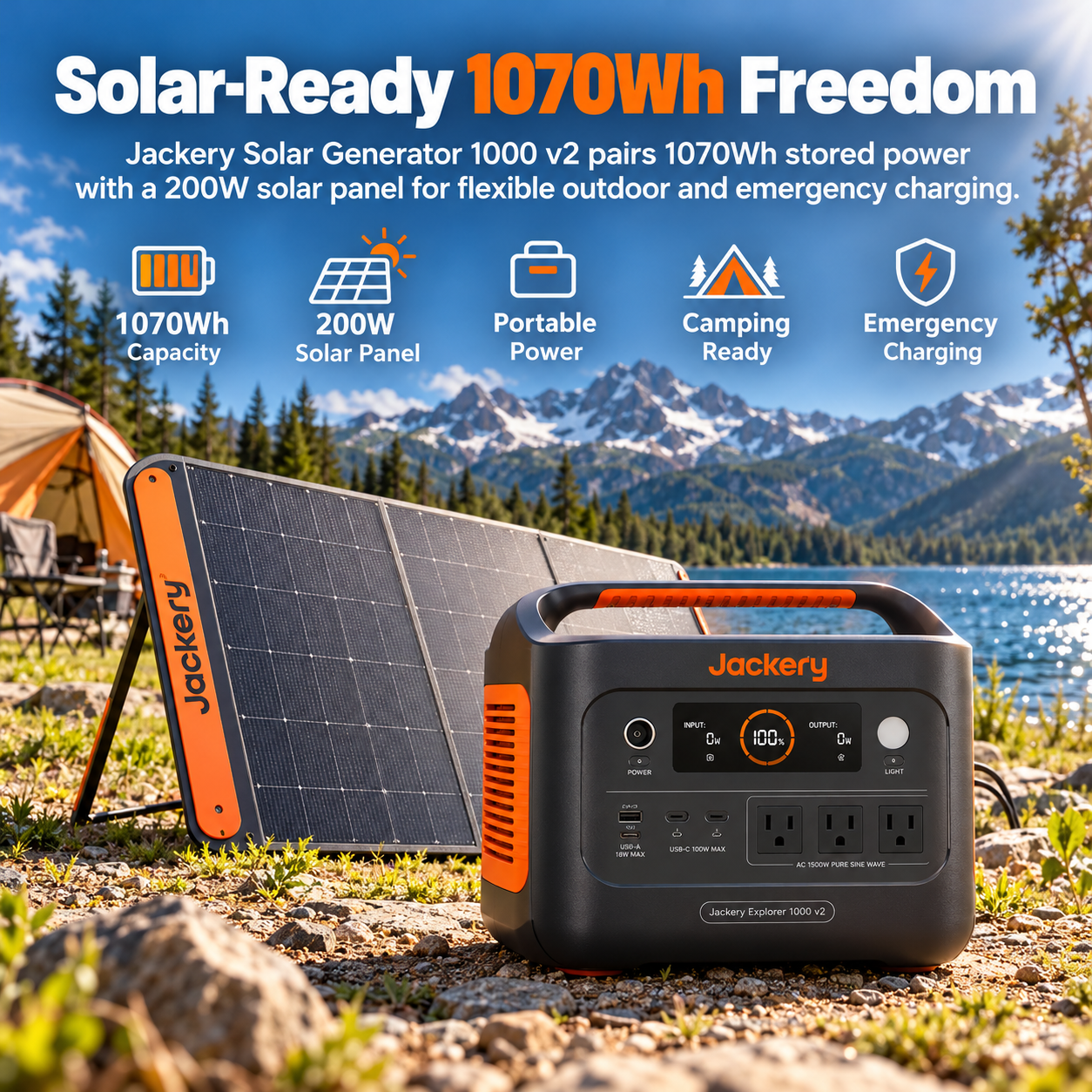 Created illustration of Jackery Solar Generator 1000 v2 with Solar Panel