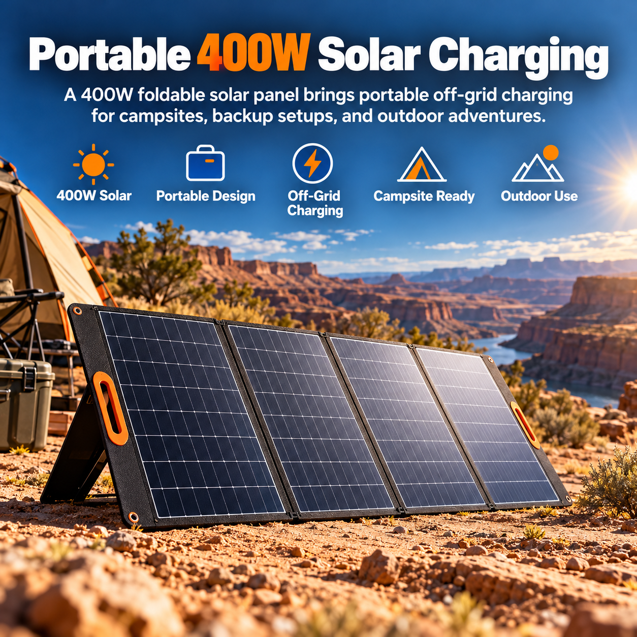 Created illustration of 400W Foldable Solar Panel | Portable Off-Grid Charging