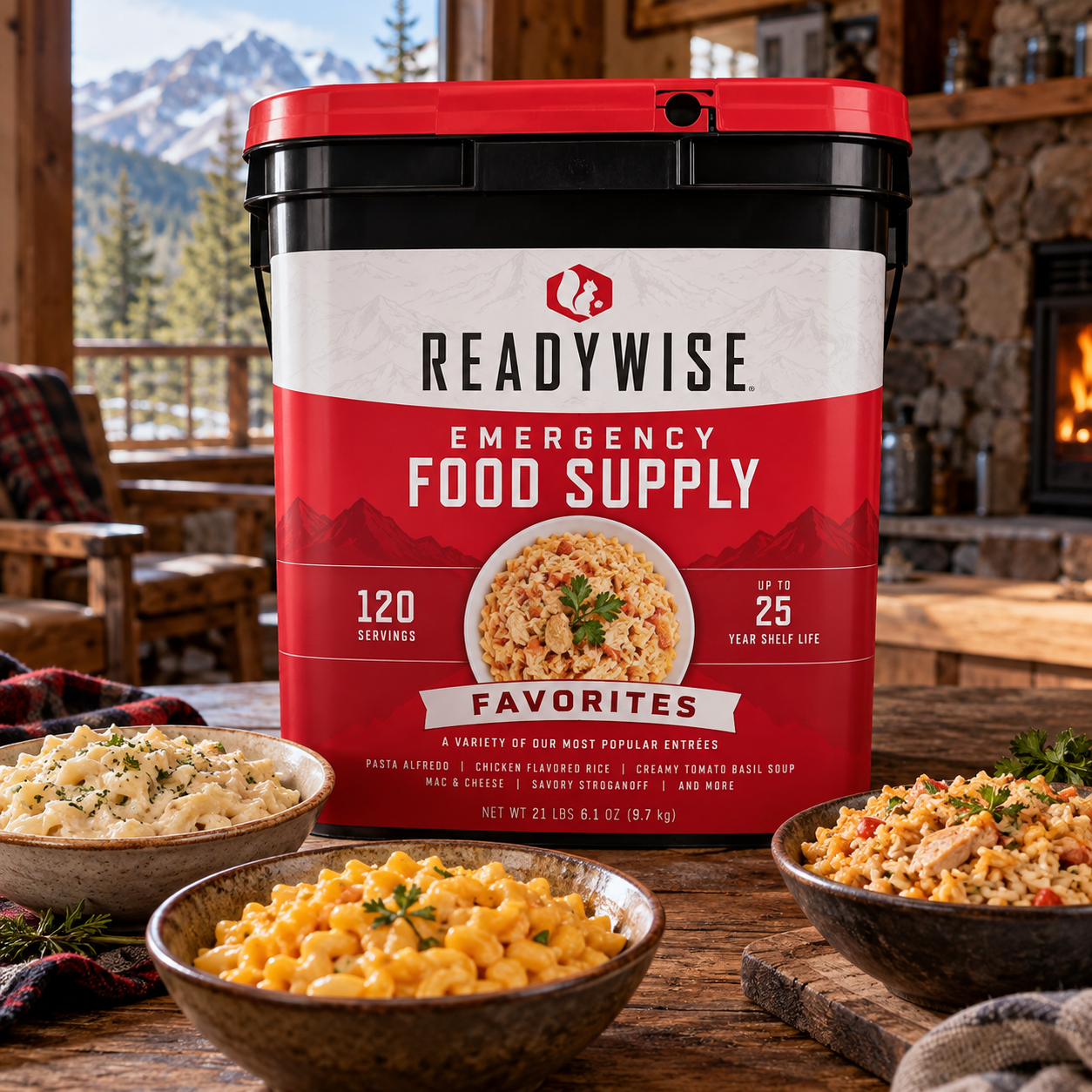Created illustration of ReadyWise Favorites Emergency Food Bucket, 120 Servings