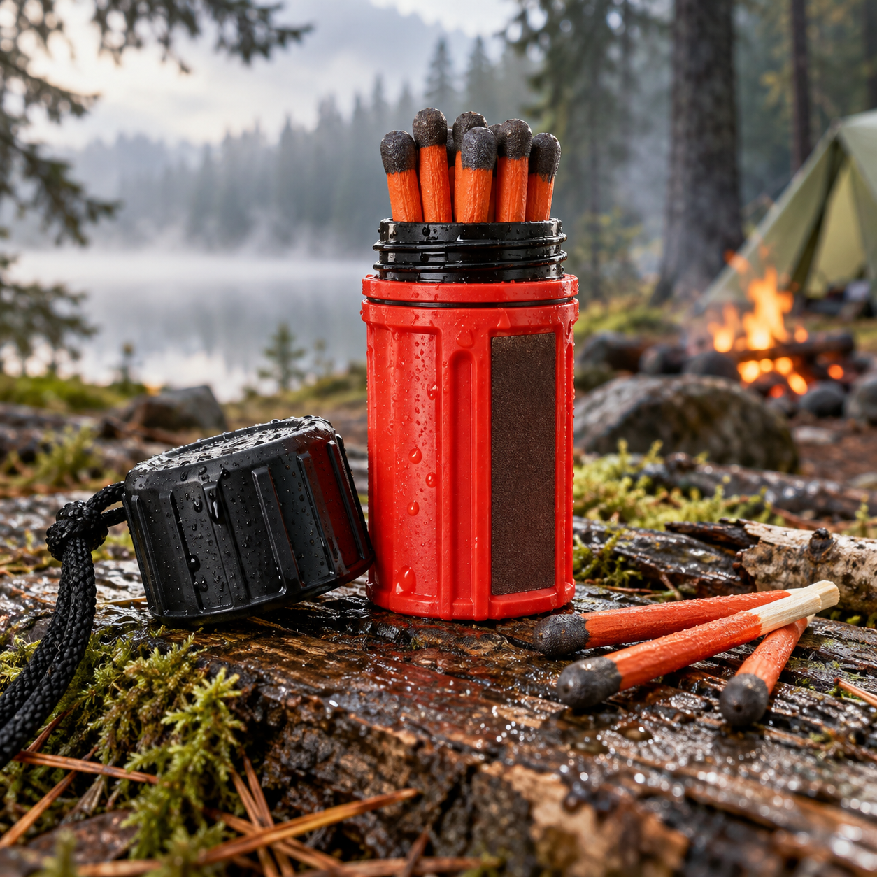 Created illustration of UCO Stormproof Match Kit with Waterproof Case