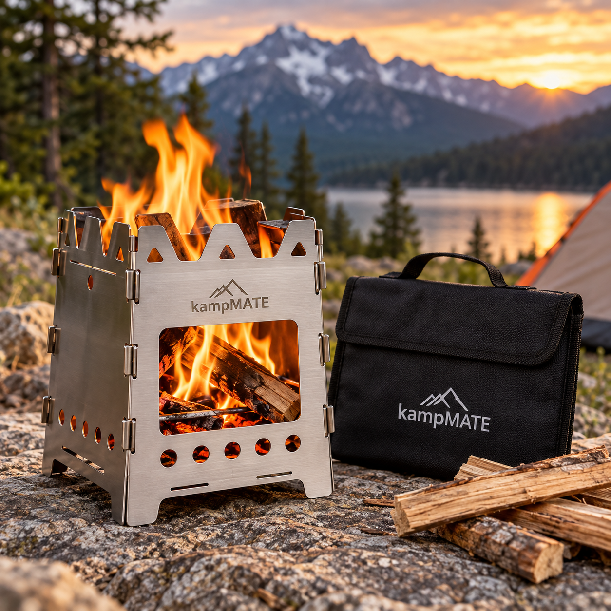 Created illustration of kampMATE WoodFlame Stainless Steel Camping Stove
