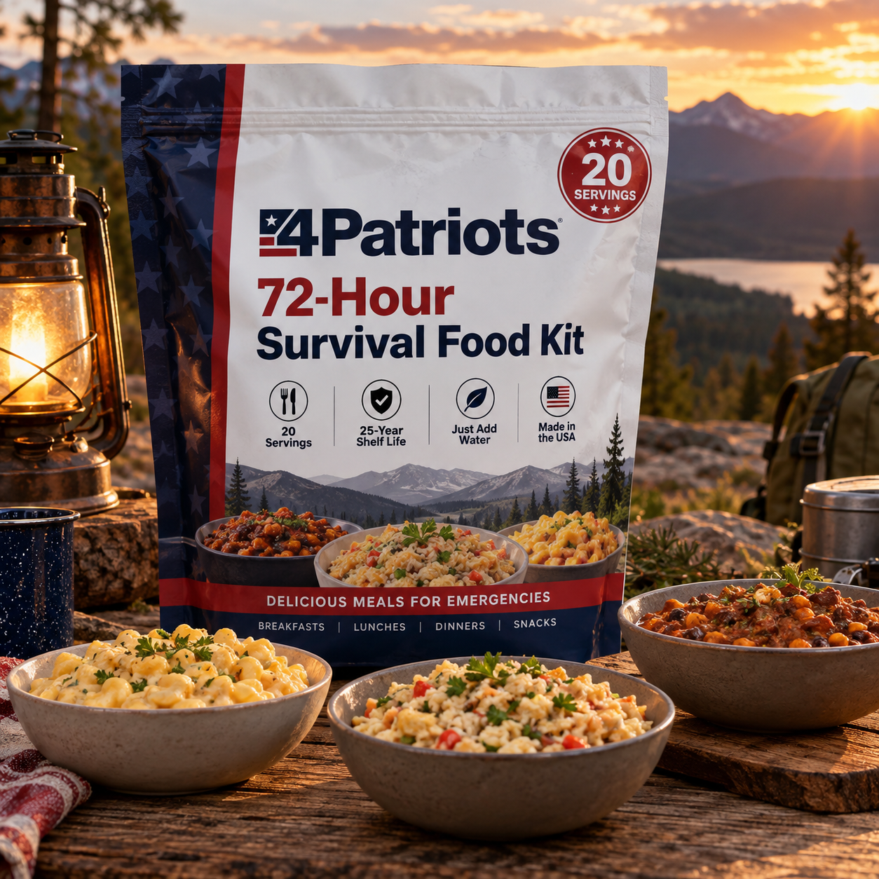 Created illustration of 4Patriots 72-Hour Survival Food Kit, 20 Servings