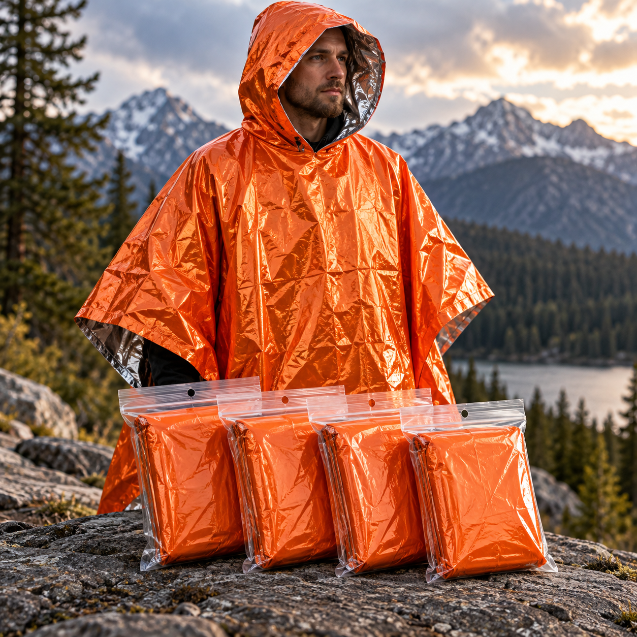 Created illustration of PREPARED4X Mylar Emergency Poncho