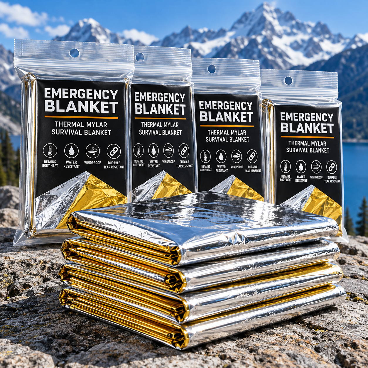 Created illustration of Four-Pack Mylar Thermal Emergency Blankets