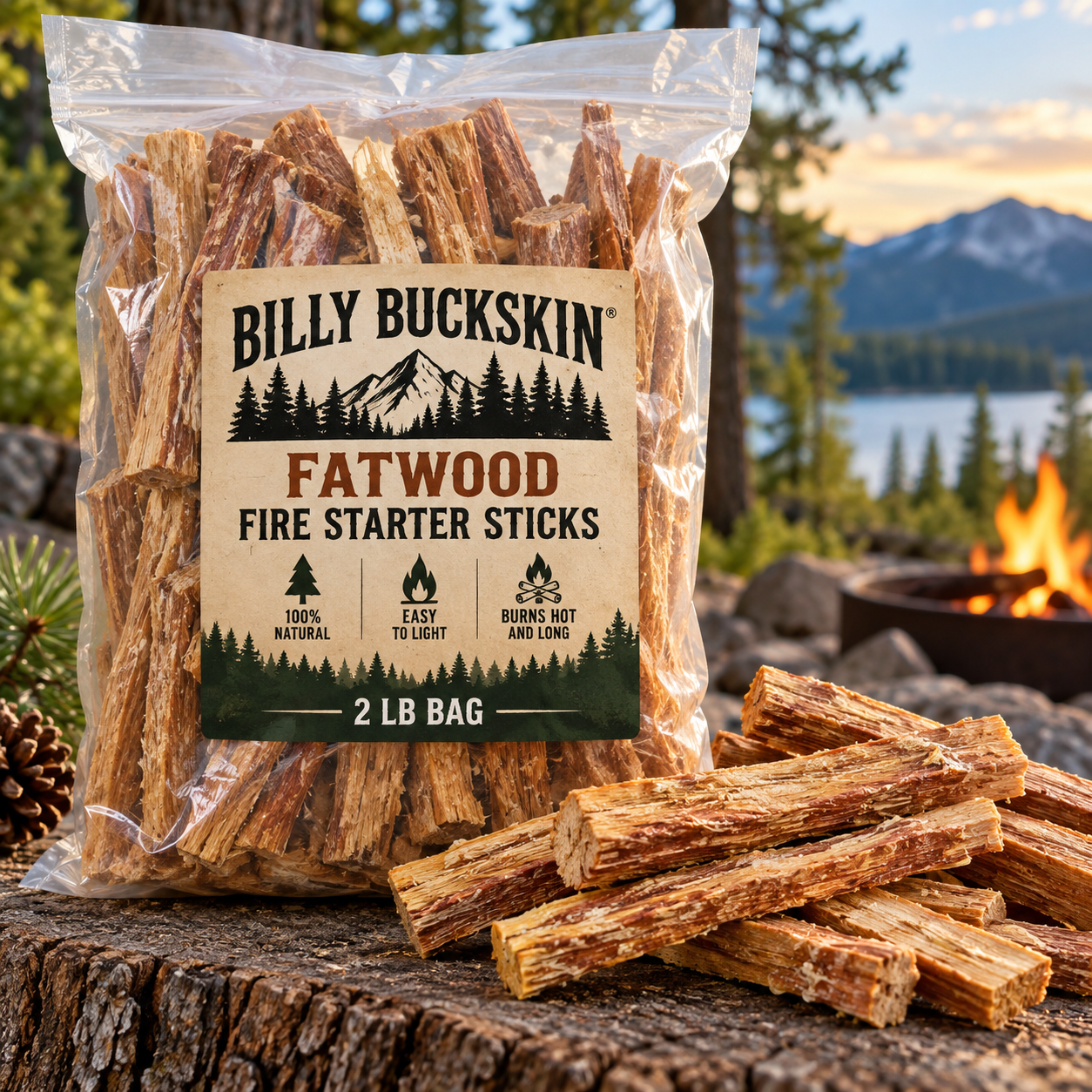 Created illustration of Billy Buckskin 2 lb Natural Fatwood Fire Starter Sticks