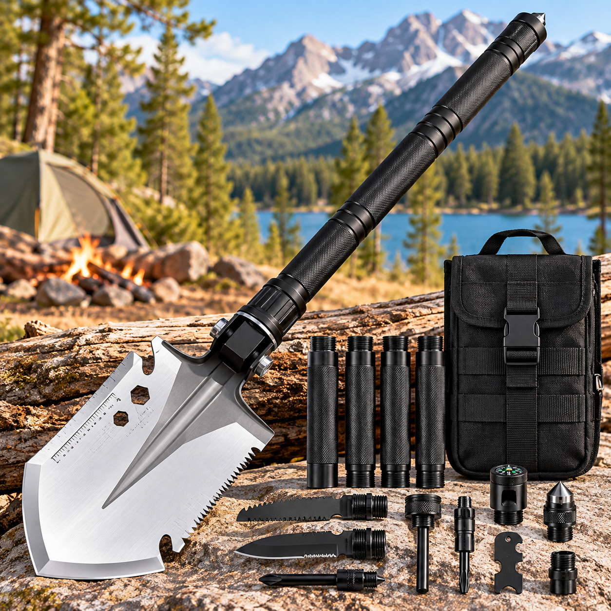 Created illustration of HUZSV 28-in-1 Modular Camping Shovel and Tool Kit