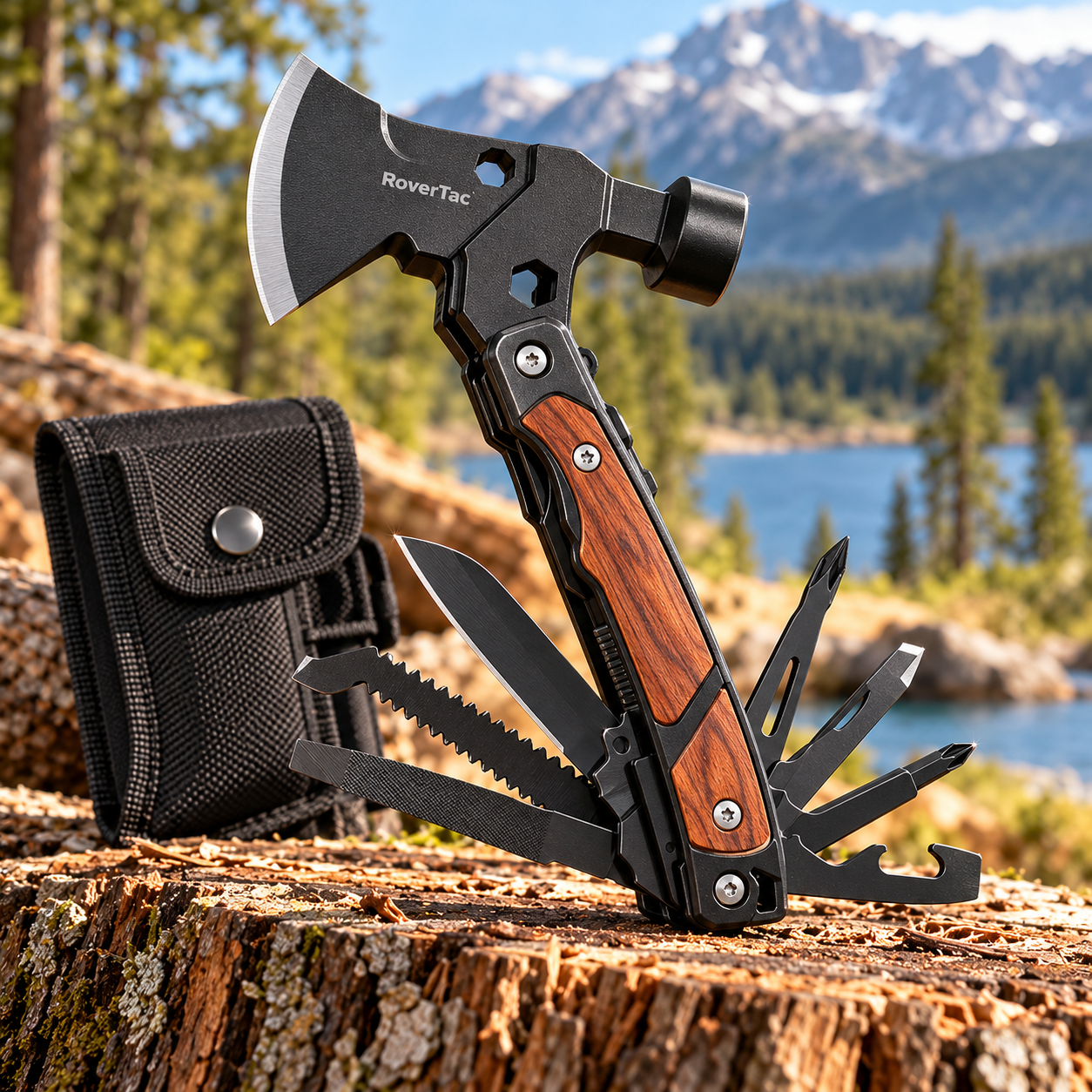 Created illustration of RoverTac 14-in-1 Multitool Camping Axe