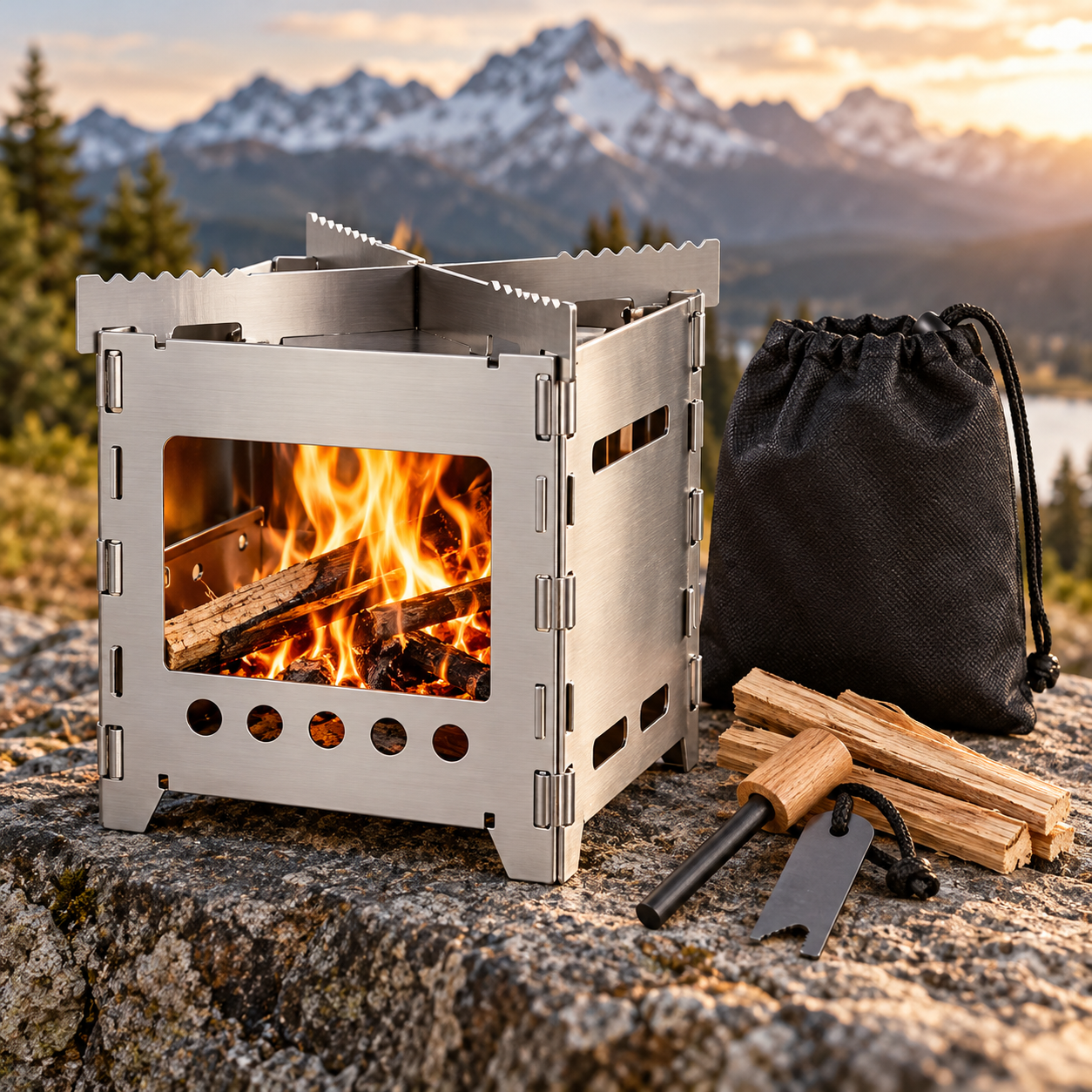 Created illustration of Portable Wood-Burning Camping Stove