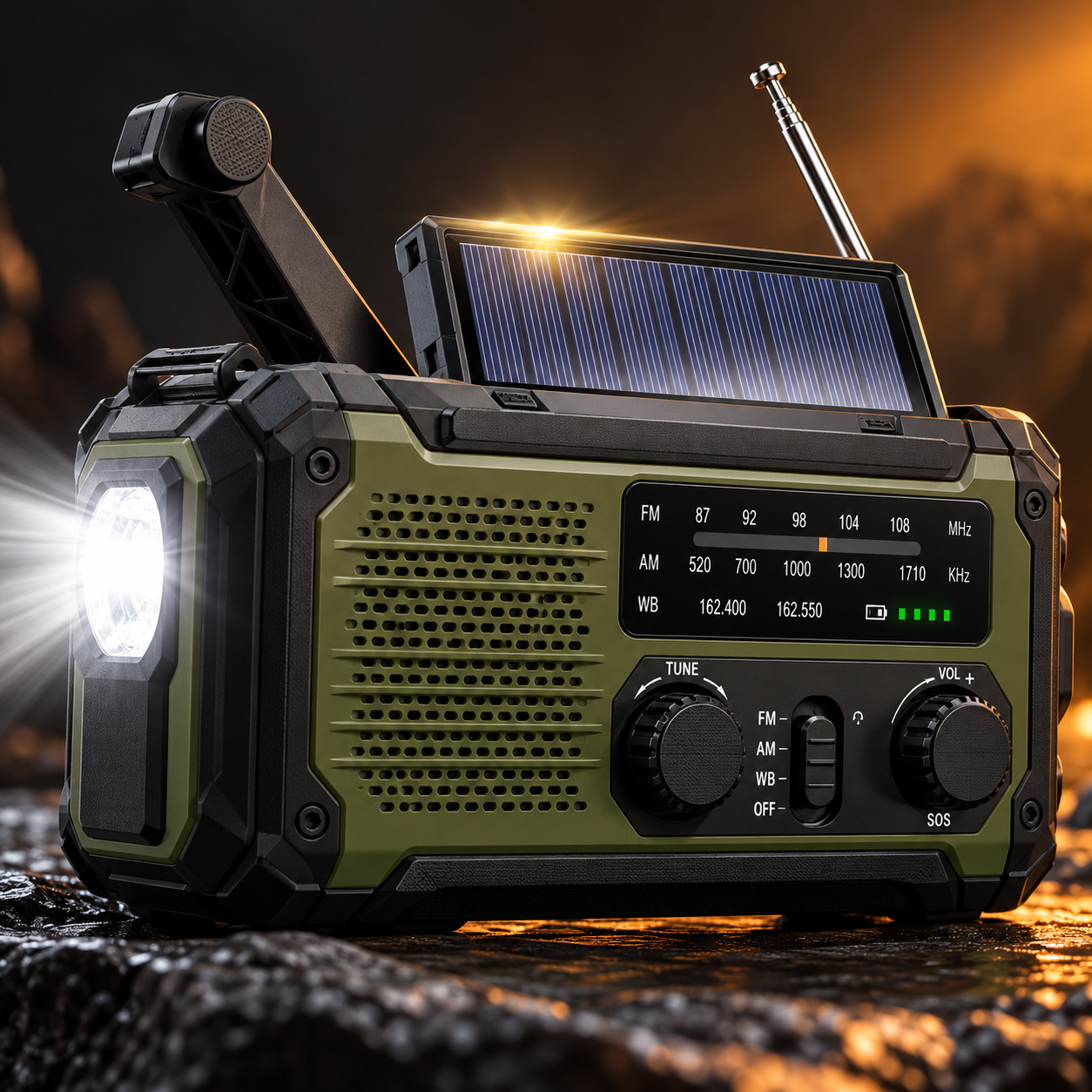 Created illustration of 12000mAh Solar Hand Crank Emergency Weather Radio