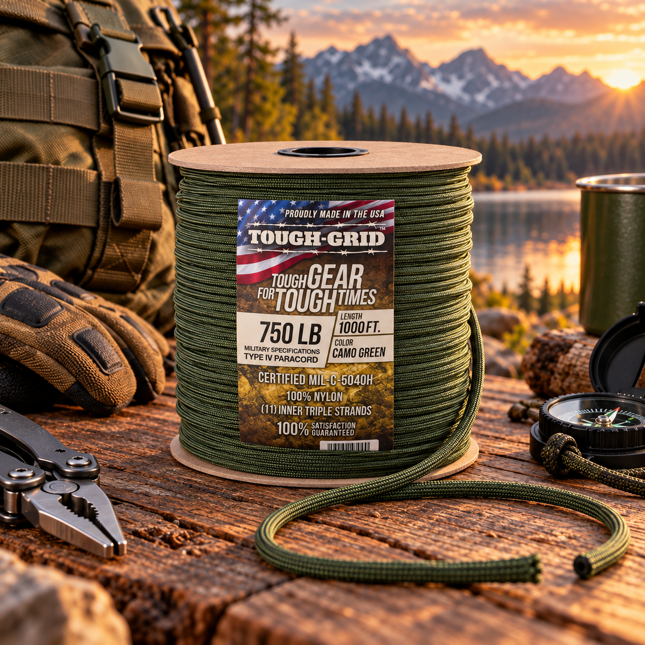 Created illustration of TOUGH-GRID Type IV 750lb Camo Green Paracord