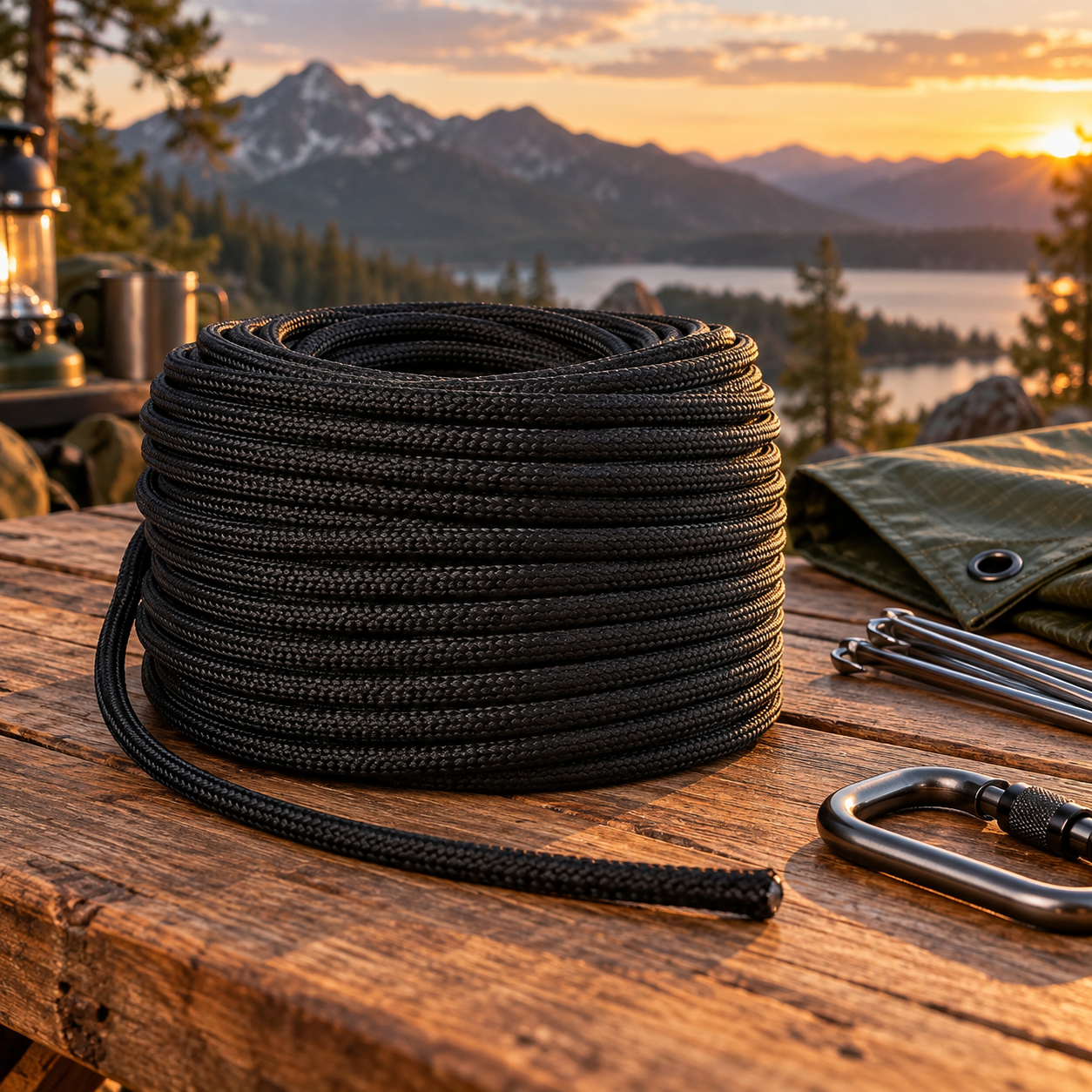 Created illustration of PERKHOMY 90-Foot 1/4-Inch Black Polyester Utility Rope