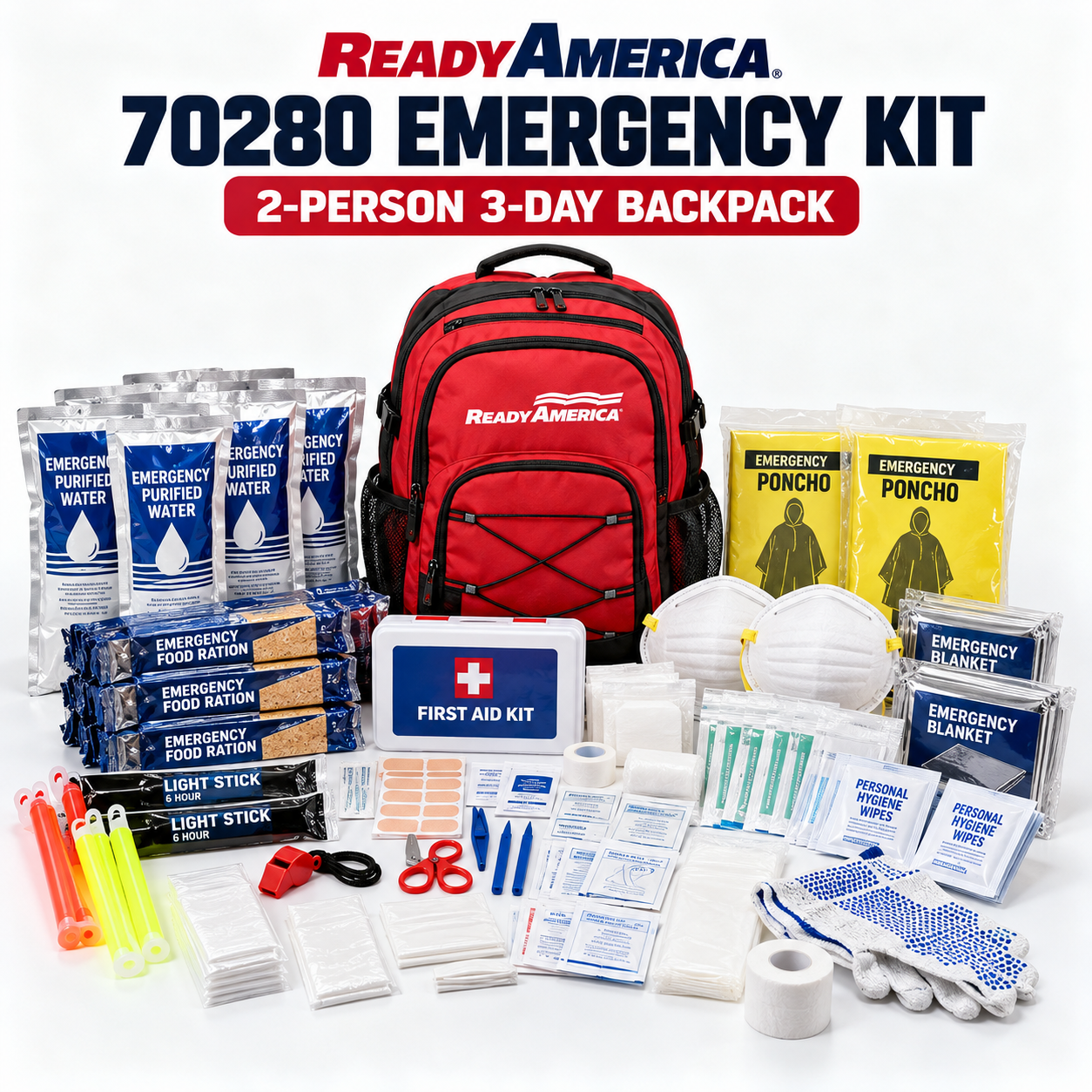 Created illustration of Ready America 70280 Two-Person Three-Day Emergency Backpack